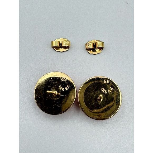 Signed XO 12k GF Orange Blue Millefiore‎ Murano Glass Cabochon Pierced Earrings - Picture 3 of 7